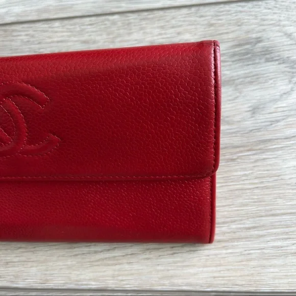 Chanel Red Caviar Leather Timeless CC Large Gusset Long Flap Wallet - Picture 3 of 17
